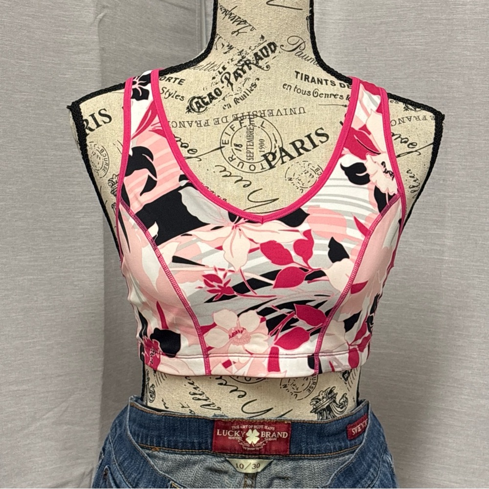 Danskin Pink and Black Floral Sports Bra Sz 36D